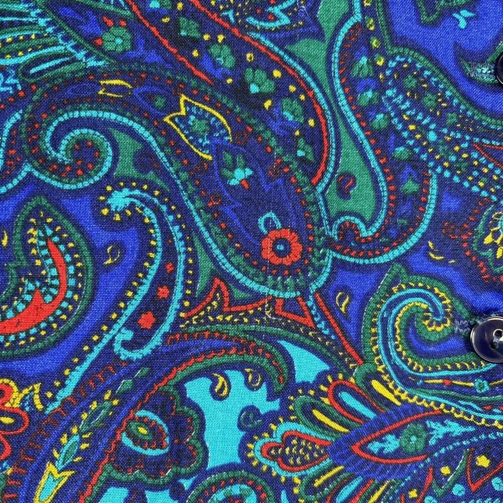 70s‎ Dress M/L Hippy Paisley Vintage Floral Boho Maxi Long Sleeve Blue Purple